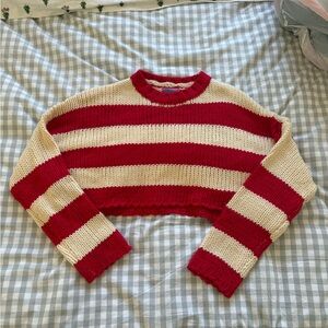 Edikted Bold Red and Cream Striped Sweater